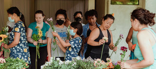 Group of woman in a flower workshop