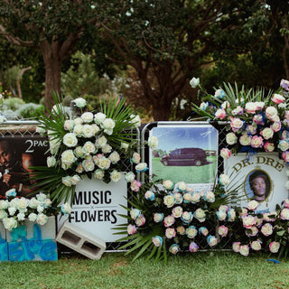 Music + Flowers floral installation with 2Pac and Dre